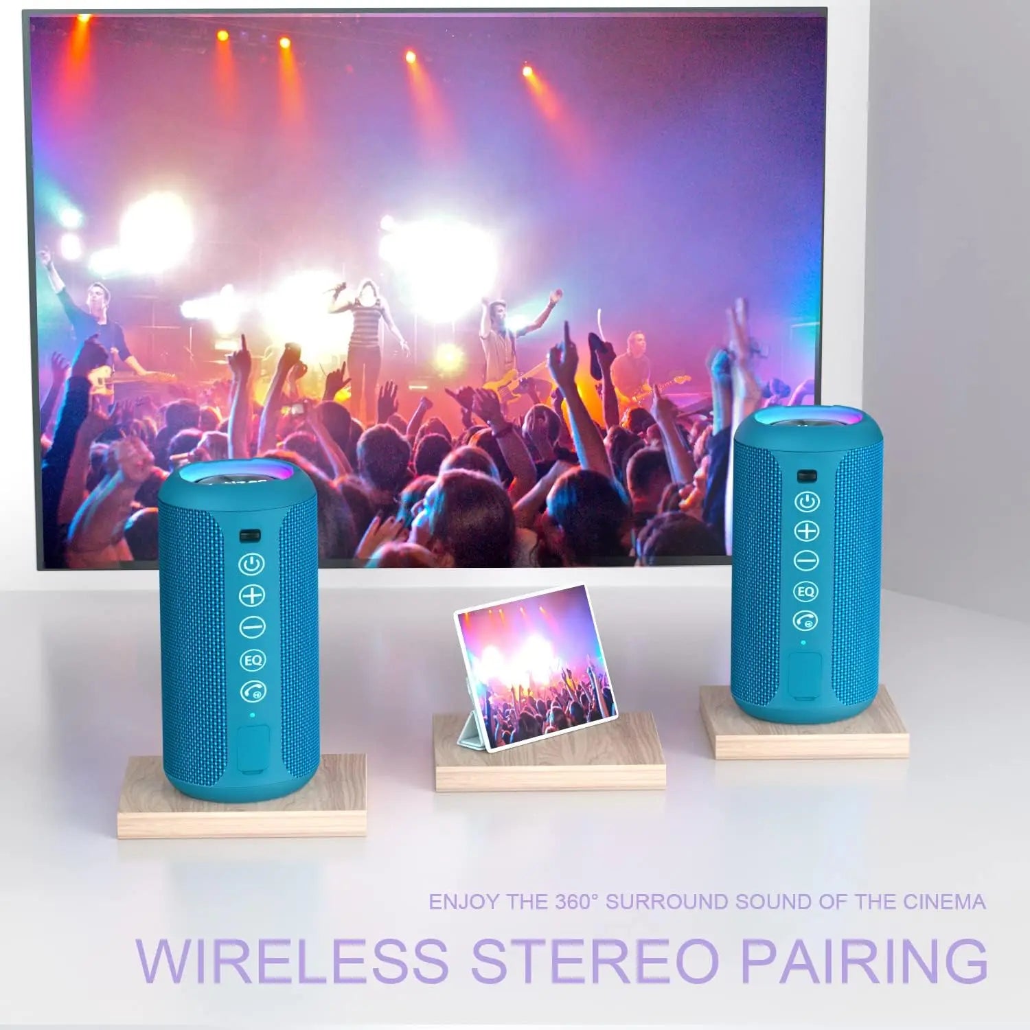 Portable Bluetooth Speaker with Bass Boost – 24W HD Sound, IPX7 Waterproof, RGB Lights, 30-Hour Playtime, TF Card & AUX Support