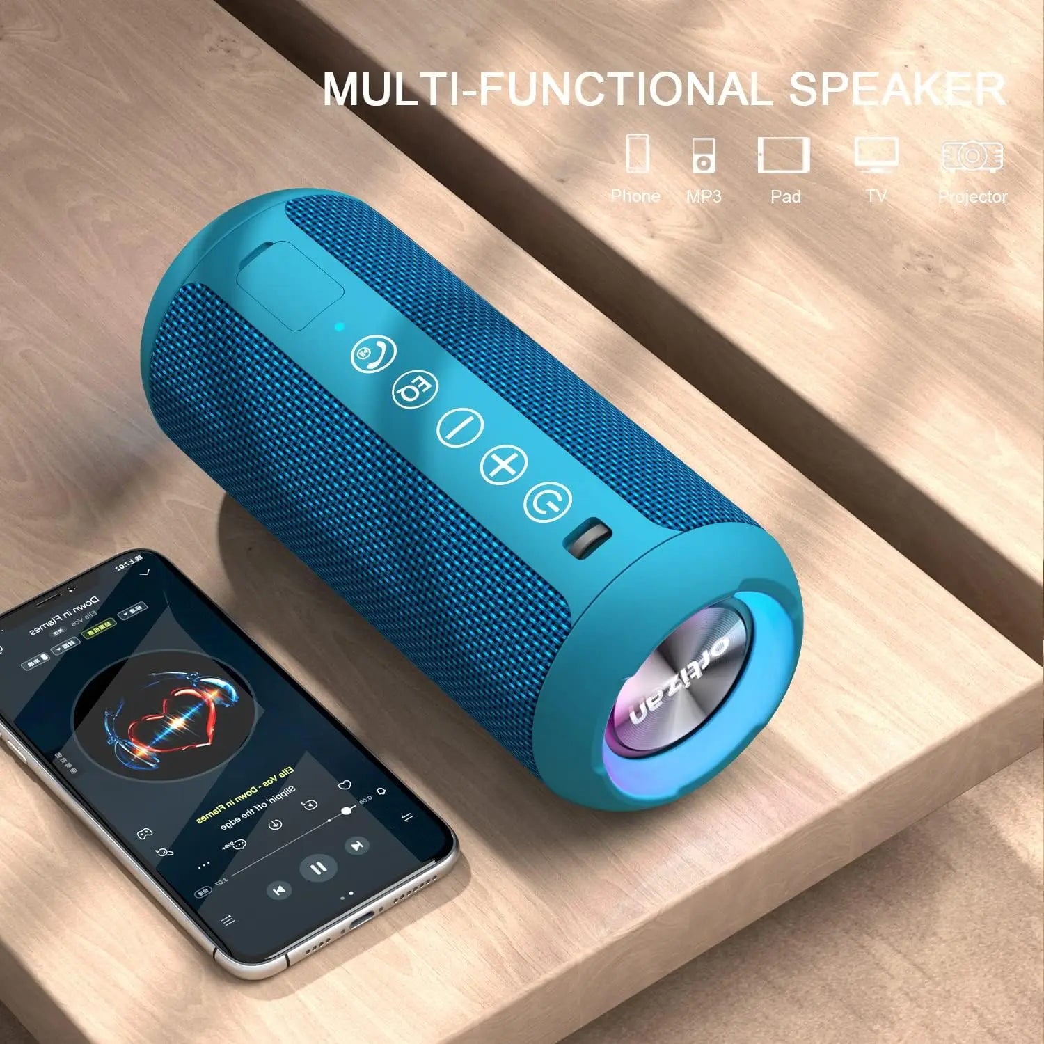 Portable Bluetooth Speaker with Bass Boost – 24W HD Sound, IPX7 Waterproof, RGB Lights, 30-Hour Playtime, TF Card & AUX Support