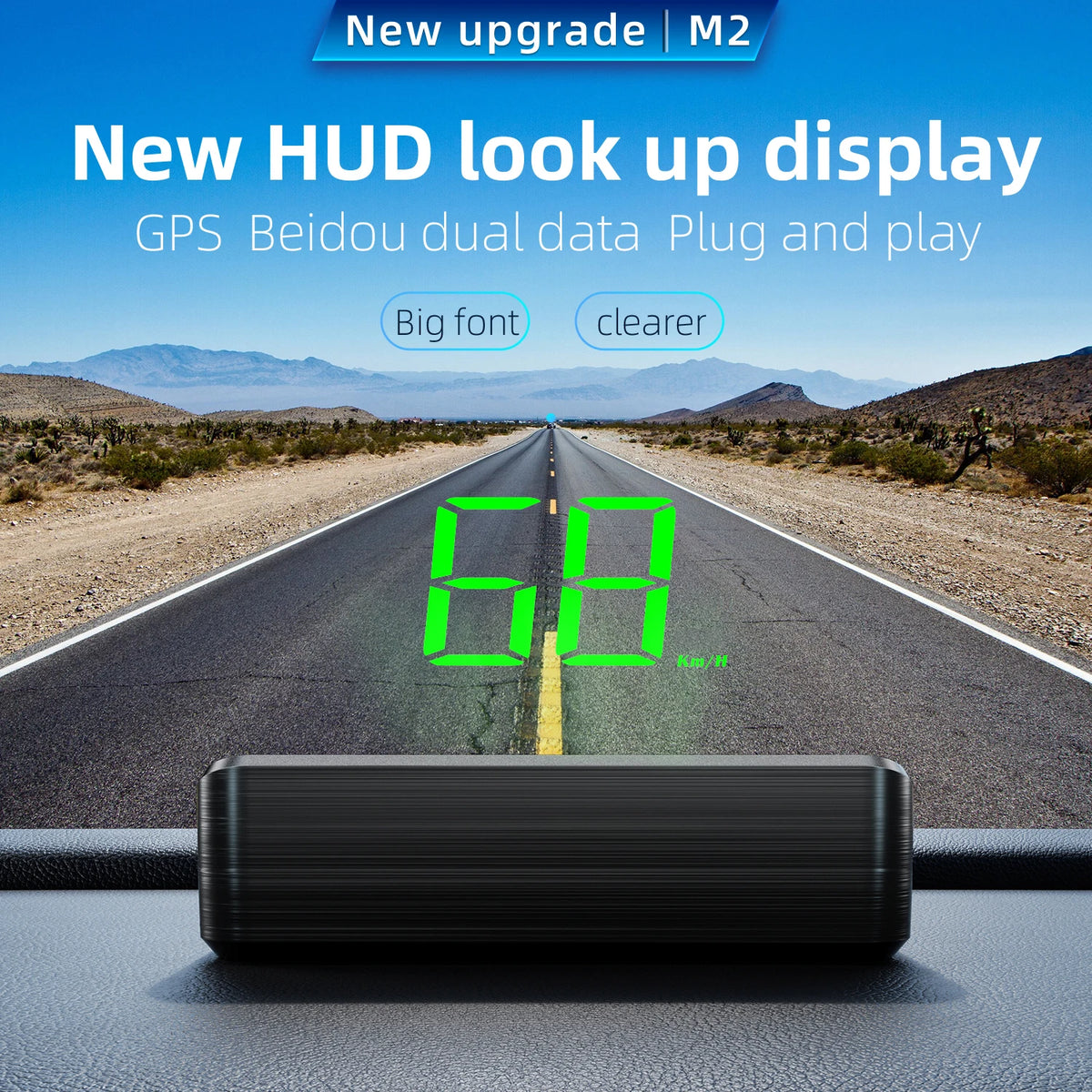 M2 HUD GPS Car Head-Up Display Windshield Display Screen Beidou + GPS Hud Meter Speed KMH Electronic Car Electronics Accessories