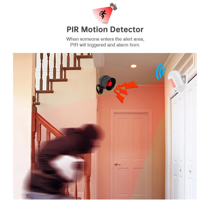 Wireless Home Security Alarm System – 433MHz Door Sensor, PIR Motion Detector & Loud Anti-Theft Siren for Home & Garage