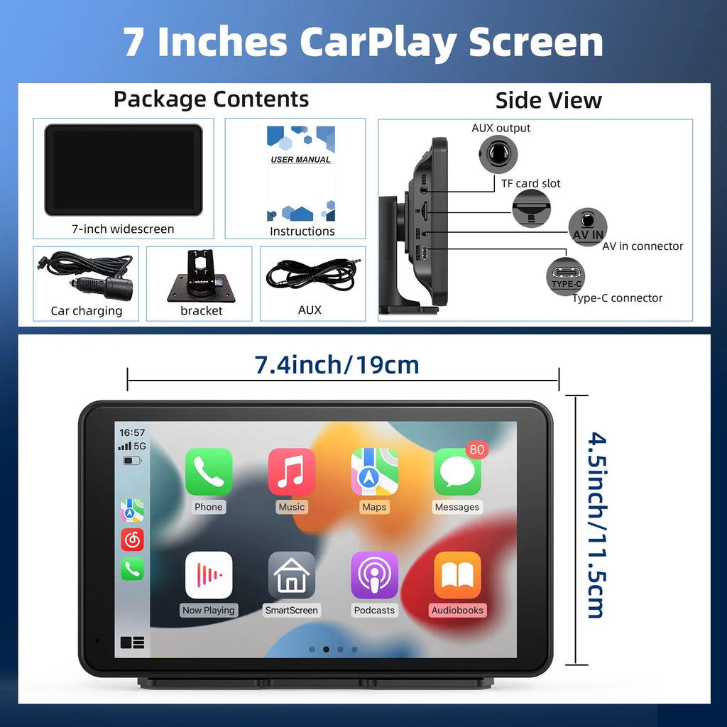 7" Wireless CarPlay & Android Auto Touchscreen