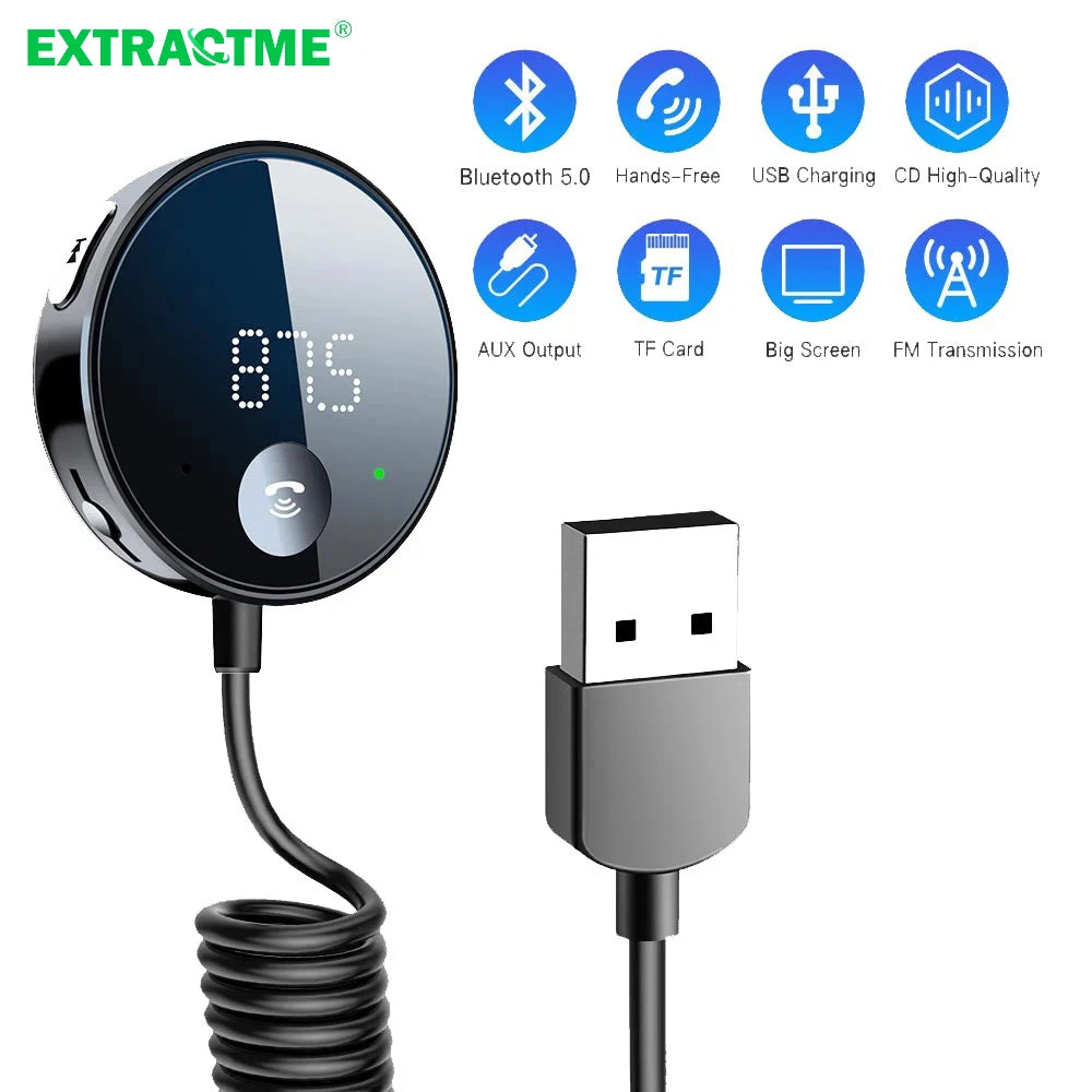 Extractme Bluetooth 5.0 Car Audio Transmitter Wireless Bluetooth FM Transmitter AUX Audio Receiver MP3 Player Car Kit Handsfree