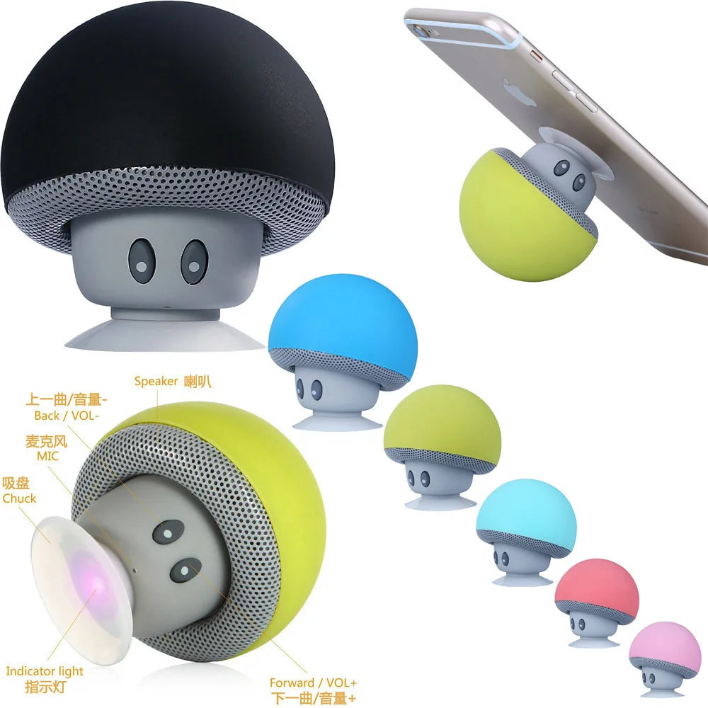 Mini Mushroom Bluetooth Speaker – Portable Wireless Sound Box with Suction Cup Phone Holder, Cute Gift for Girls & Kids