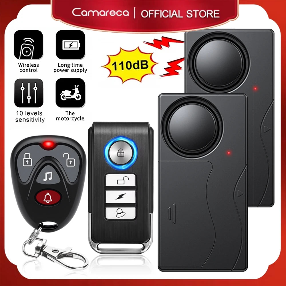Wireless Vibration Alarm Door and Window Anti-Theft Alarm with Remote Control 110Db Motorcycle Bicycle Security Sensors