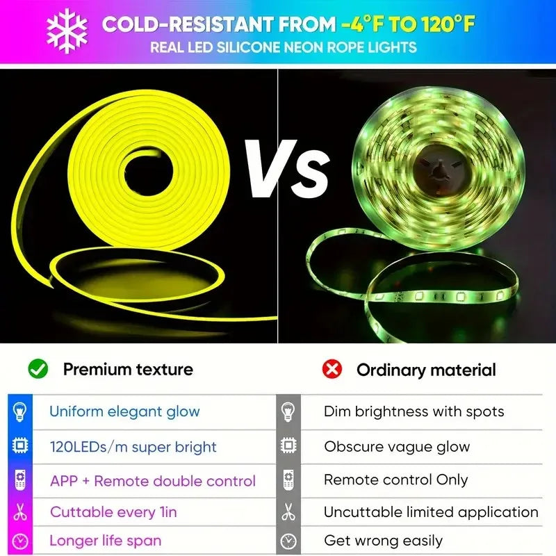 30M RGB Neon LED Strip Light with Bluetooth & App Control