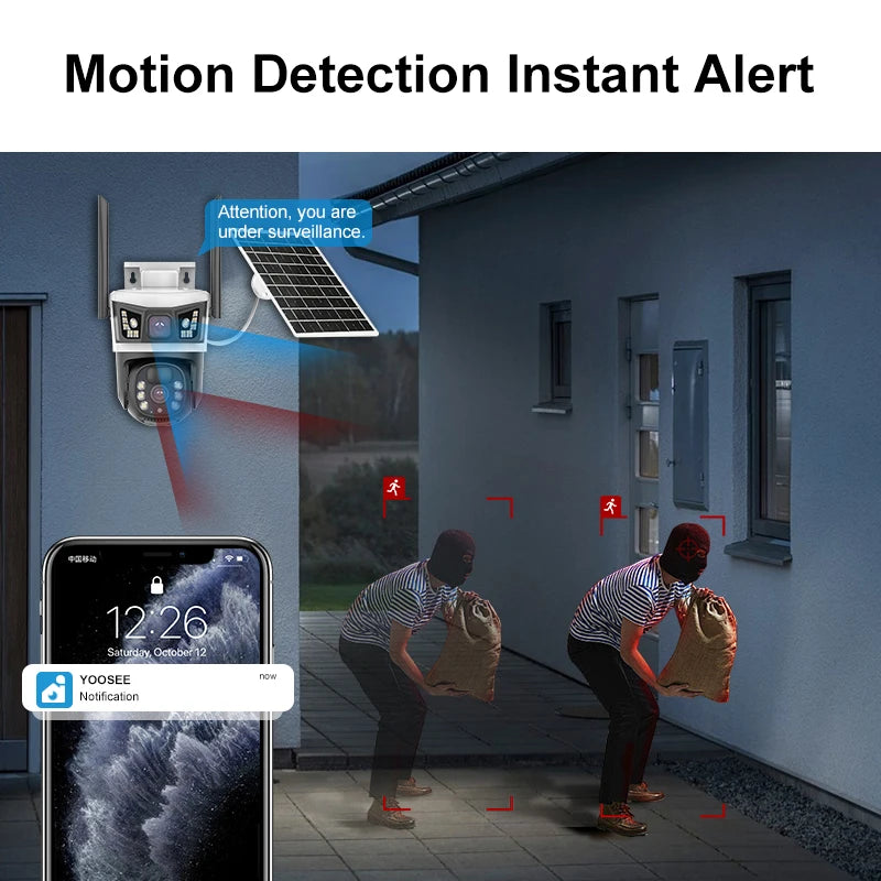 12MP 6K Solar Security Cameras Outdoors 4G SIM Card Wireless IP Camera Waterproof PIR Color Night Vision CCTV Cameras YOOSEE