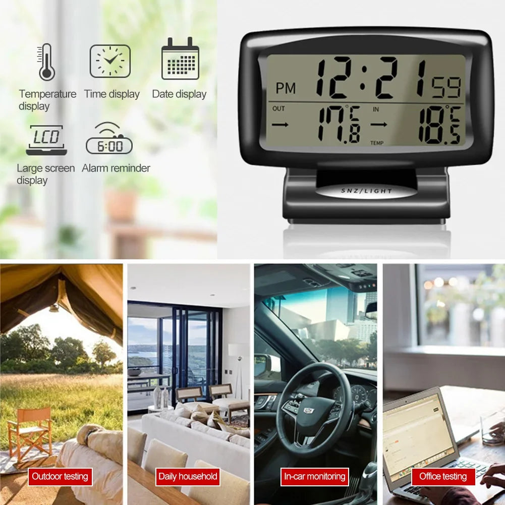 Digital Car Thermometer & Alarm Clock with Backlight