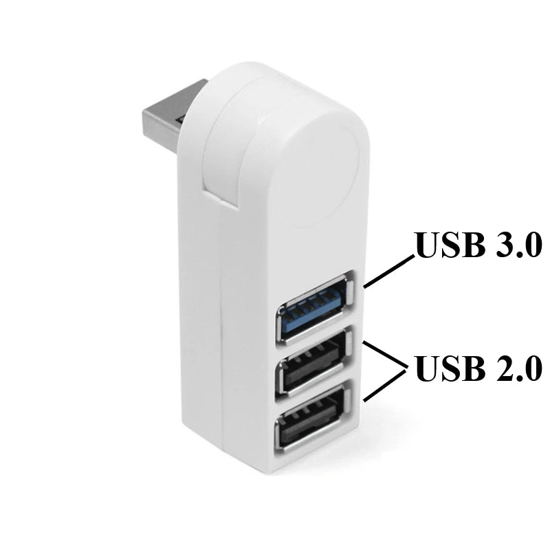 Rotatable 3-Port USB Hub Adapter for PC & Laptop