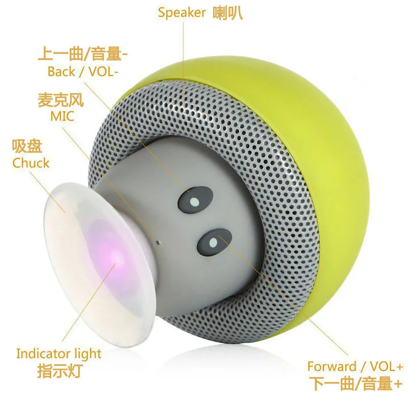 Mini Mushroom Bluetooth Speaker – Portable Wireless Sound Box with Suction Cup Phone Holder, Cute Gift for Girls & Kids