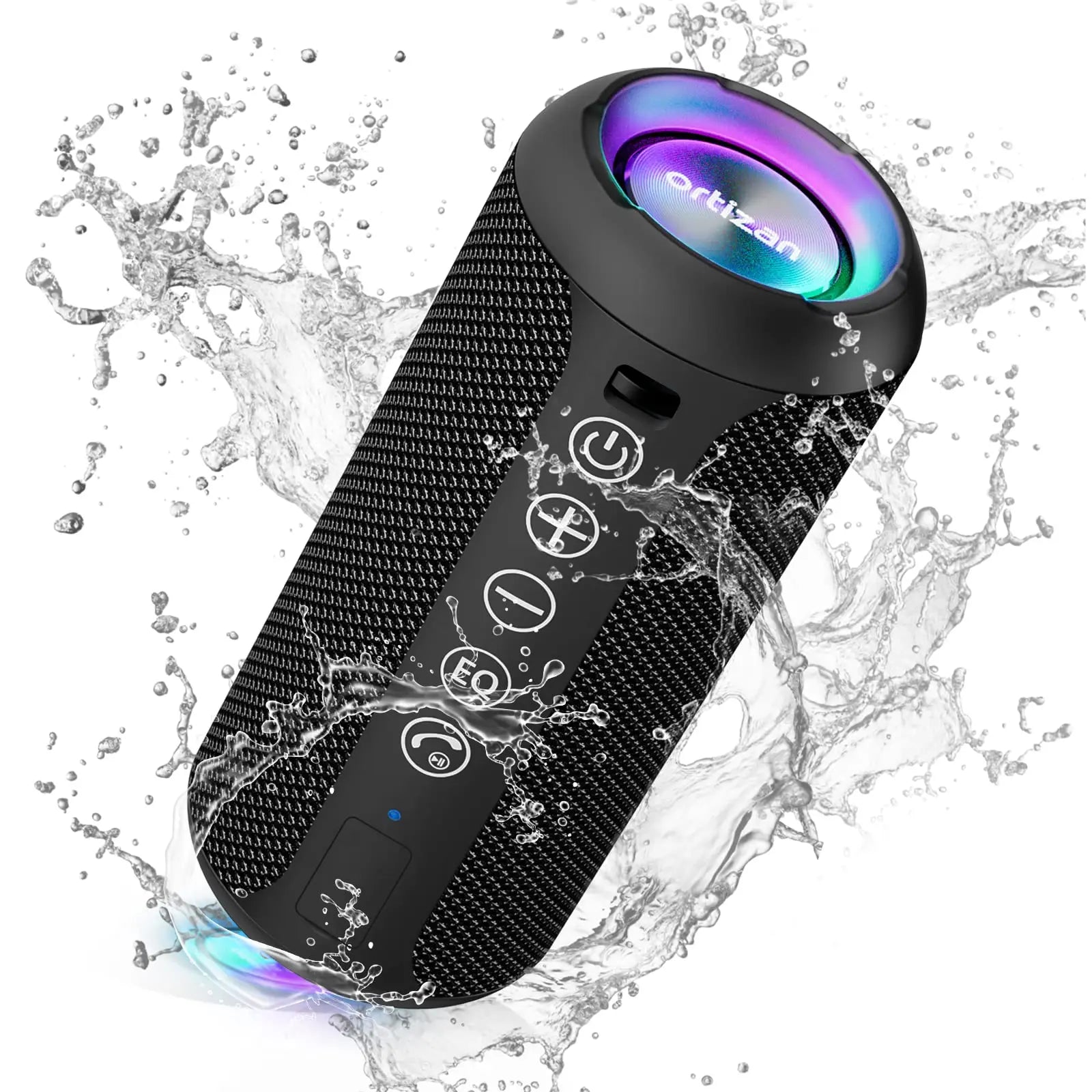 Portable Bluetooth Speaker with Bass Boost – 24W HD Sound, IPX7 Waterproof, RGB Lights, 30-Hour Playtime, TF Card & AUX Support