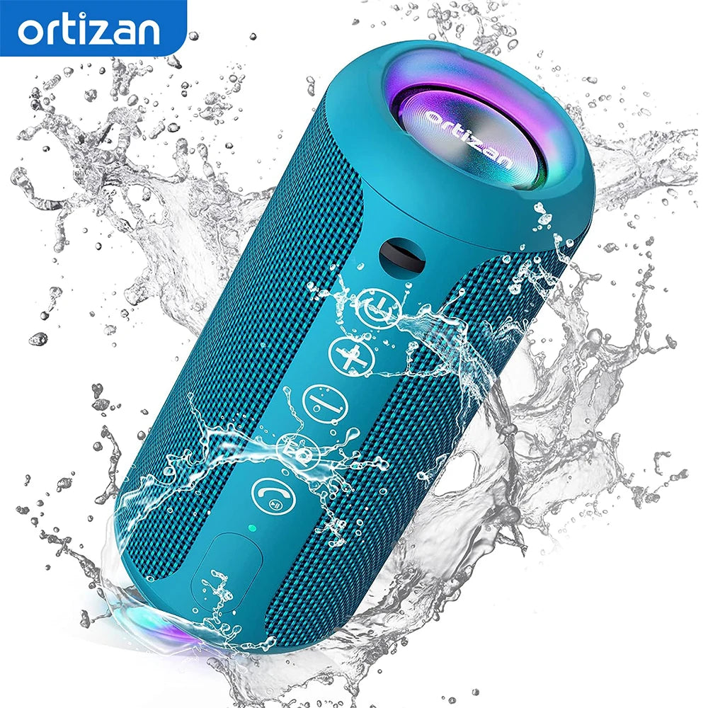 Portable Bluetooth Speaker with Bass Boost – 24W HD Sound, IPX7 Waterproof, RGB Lights, 30-Hour Playtime, TF Card & AUX Support