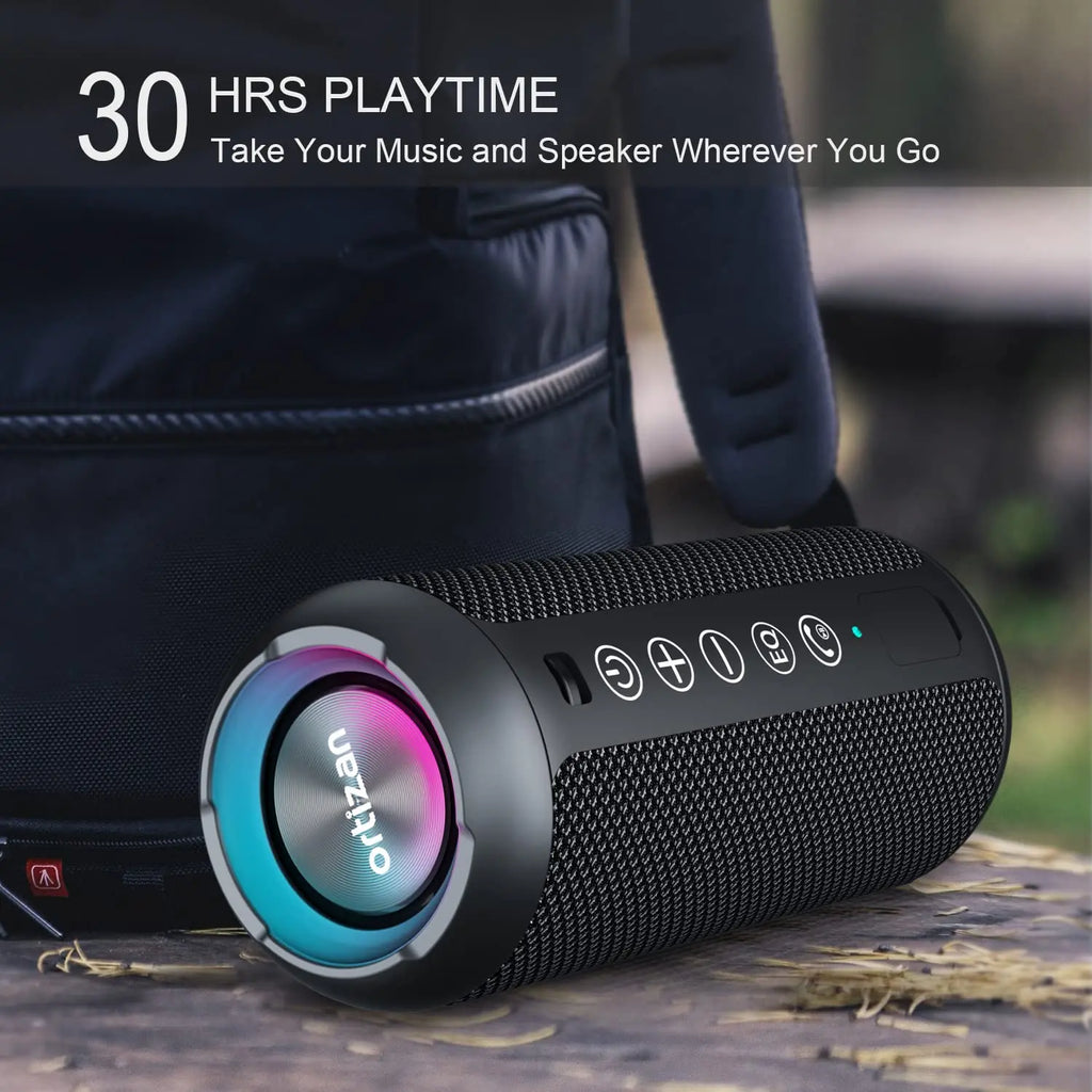 Portable Bluetooth Speaker with Bass Boost – 24W HD Sound, IPX7 Waterproof, RGB Lights, 30-Hour Playtime, TF Card & AUX Support