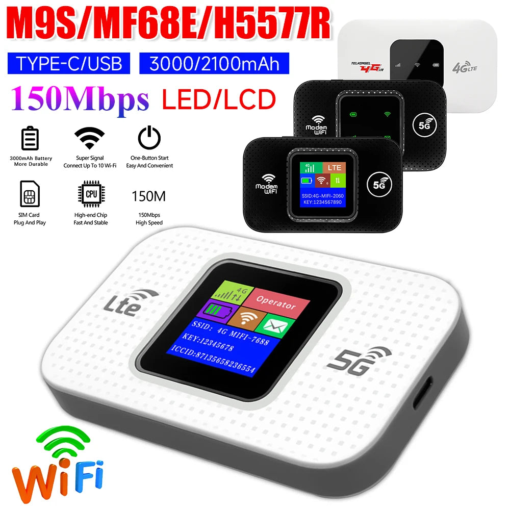 M9S 4G LTE Portable Mobile WiFi Hotspot – 150Mbps Pocket Router with SIM Card Slot, 3000mAh Battery & Connects Up to 10 Devices
