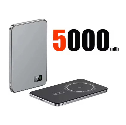 5,000mAh Magnetic Power Bank – Ultra-Slim MagSafe Wireless Portable Charger for iPhone (Grey)