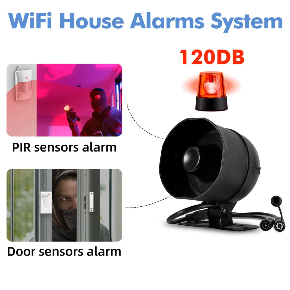 Tuya Smart WiFi Home Security Alarm System – 120dB Wireless Siren with Door & Window Sensor, Smart App Control
