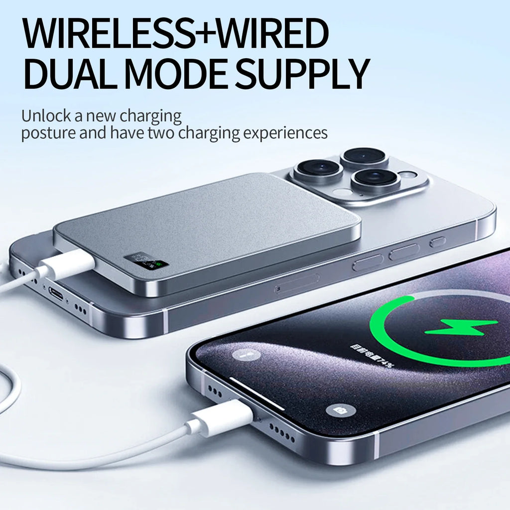 5,000mAh Magnetic Power Bank – Ultra-Slim MagSafe Wireless Portable Charger for iPhone (Grey)