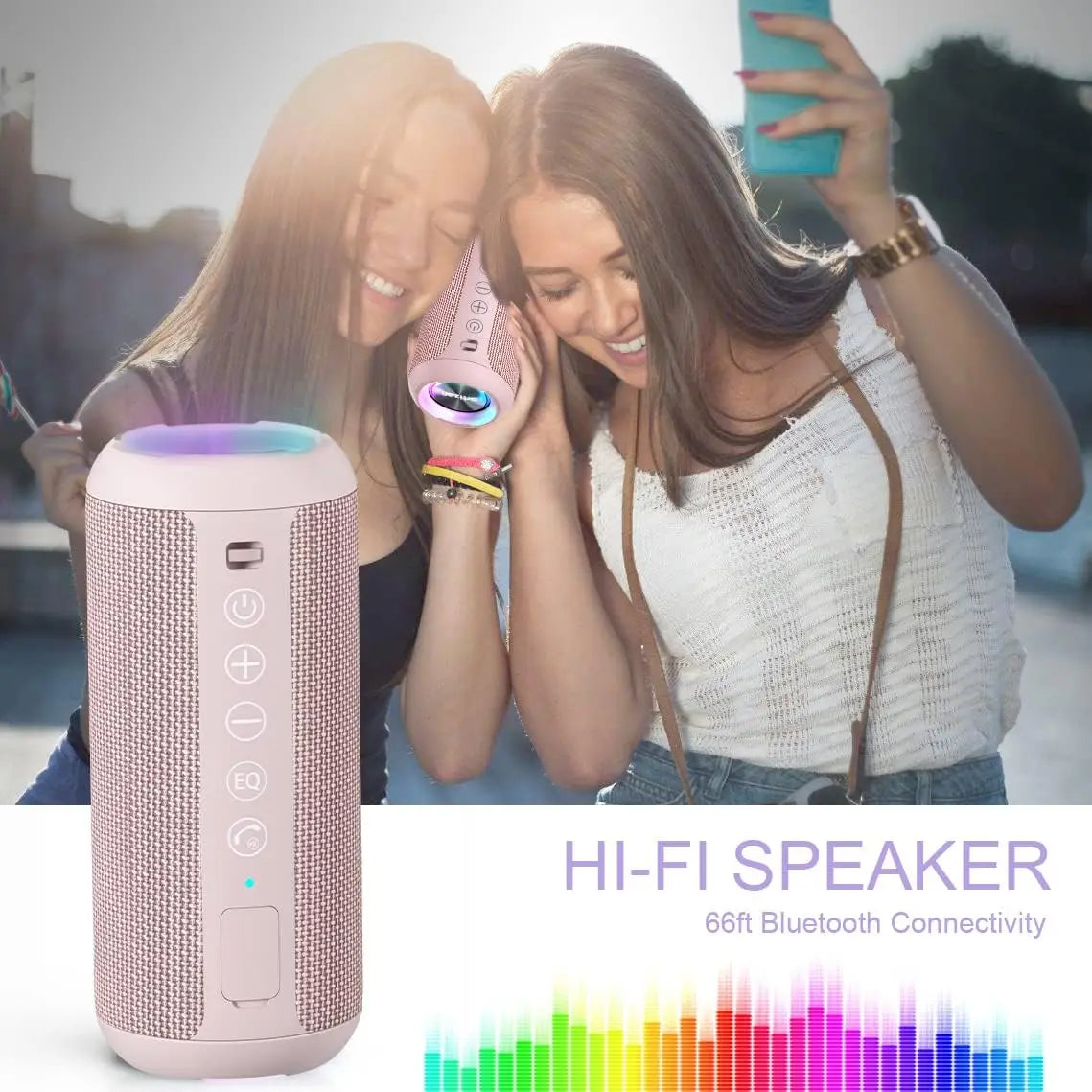 Portable Bluetooth Speaker with Bass Boost – 24W HD Sound, IPX7 Waterproof, RGB Lights, 30-Hour Playtime, TF Card & AUX Support
