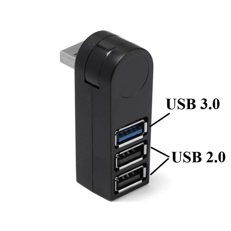 Rotatable 3-Port USB Hub Adapter for PC & Laptop