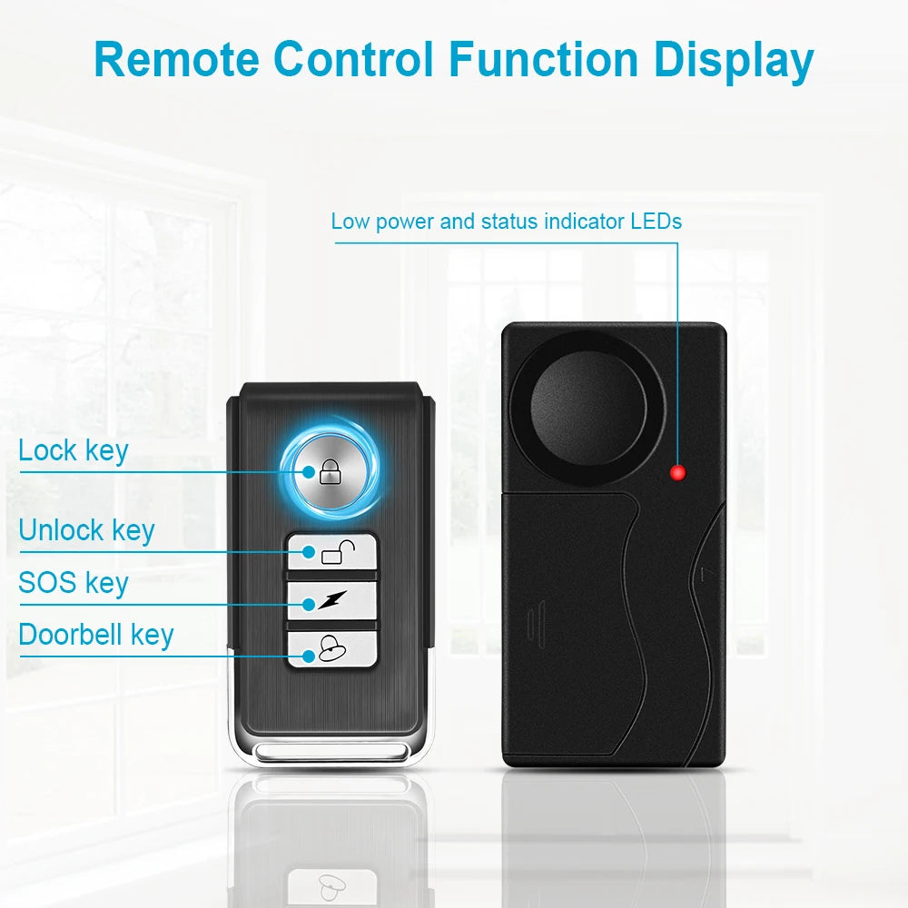 Wireless Vibration Alarm Door and Window Anti-Theft Alarm with Remote Control 110Db Motorcycle Bicycle Security Sensors