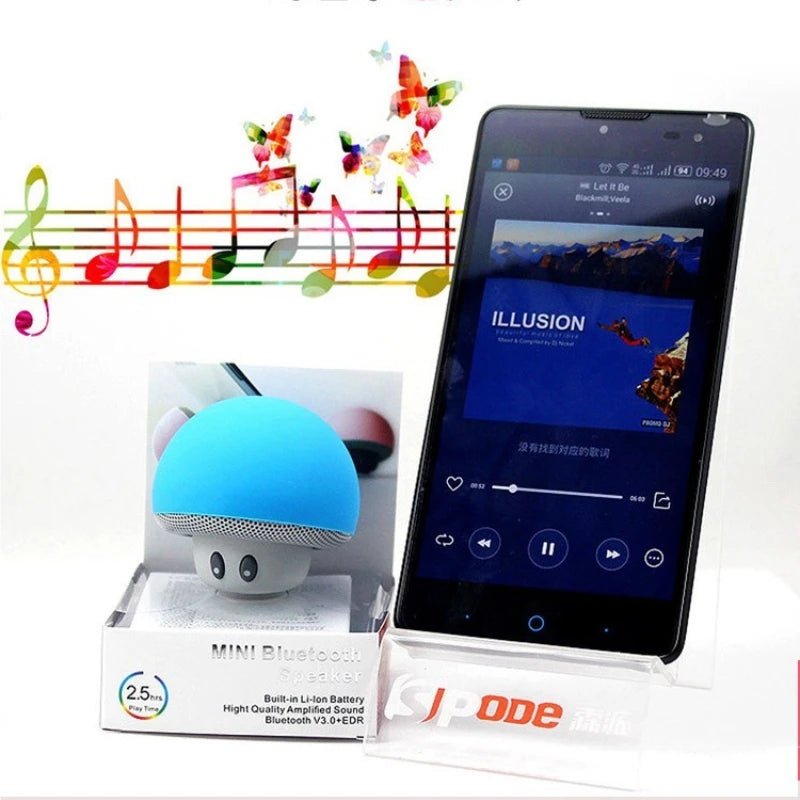 Mini Mushroom Bluetooth Speaker – Portable Wireless Sound Box with Suction Cup Phone Holder, Cute Gift for Girls & Kids
